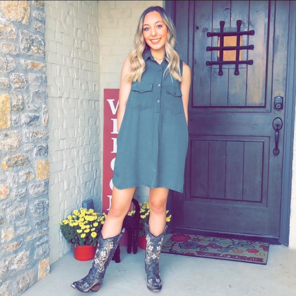Button-up Army Green Dress